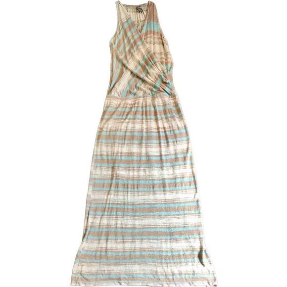 Tommy Bahama Women's Brown Blue Striped Sparkling Surplice Dress Maxi Medium - Picture 1 of 11